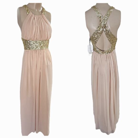 NWT Calvin Klein Dress Nude Flowy Chiffon Layers Soft Sheer Goddess Ballet 10 - Picture 2 of 15